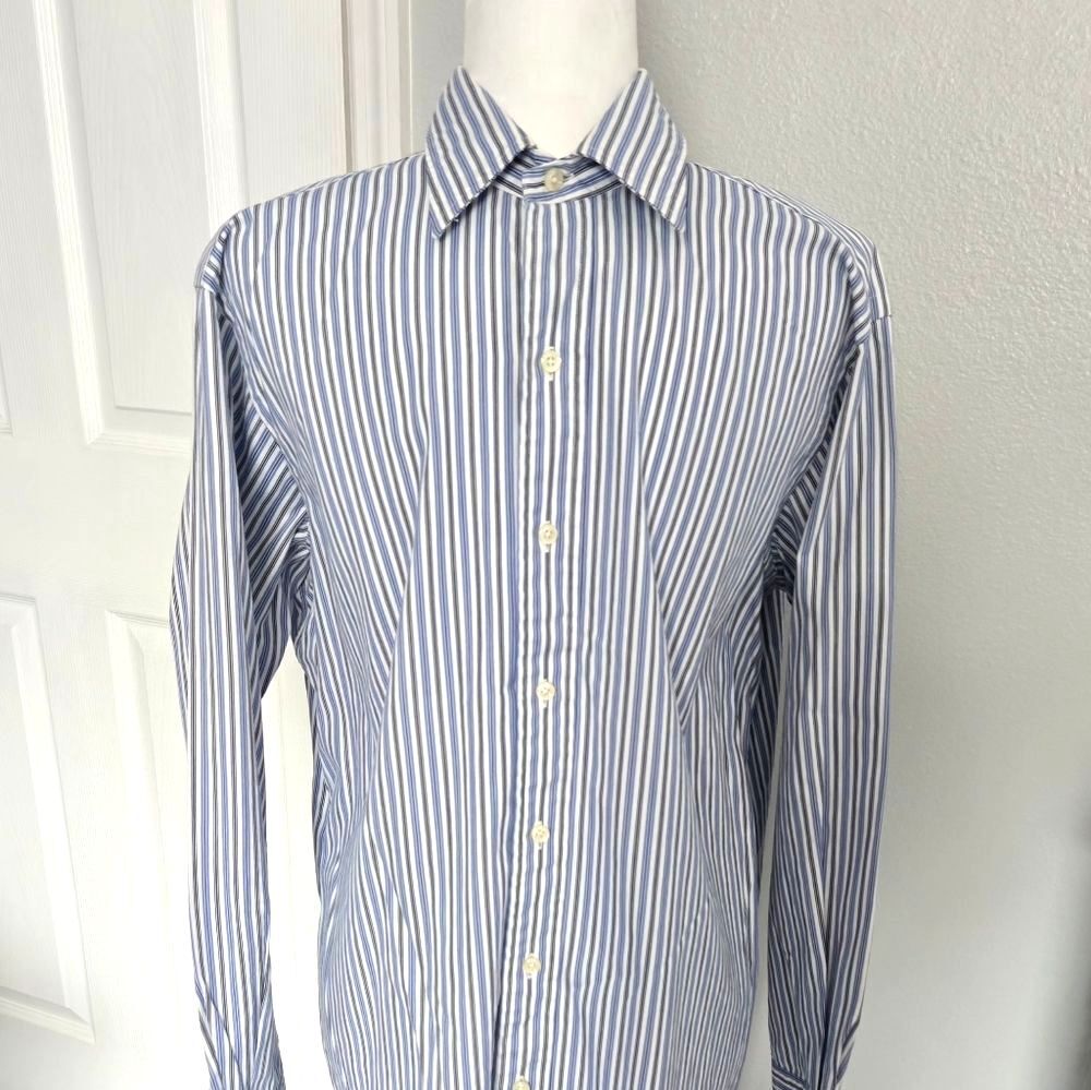 Vintage Polo Ralph Lauren Andrew Classic Fit Blue/White Striped Shirt Size 15.5